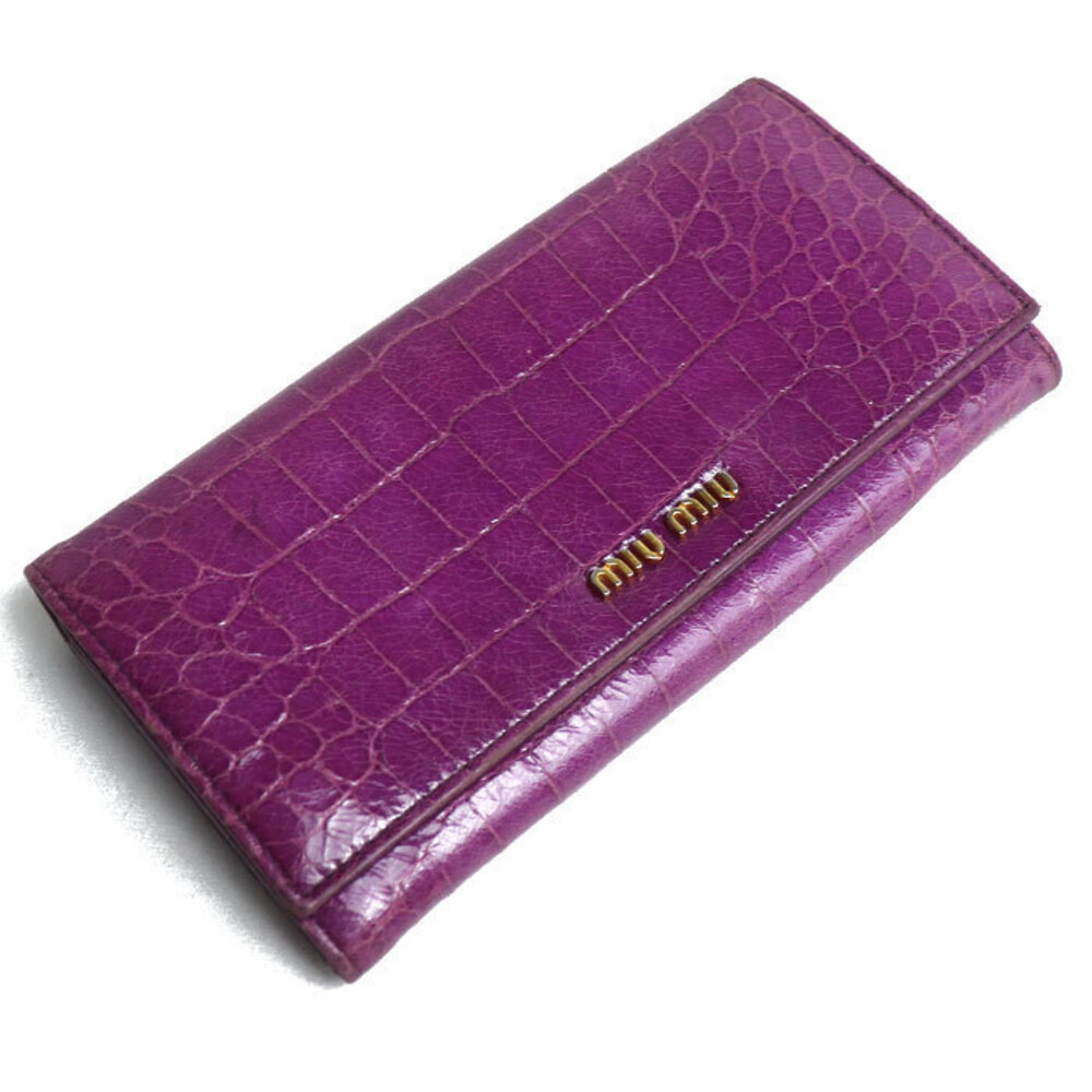 Miu Miu Leather Zip Long Wallet Purple